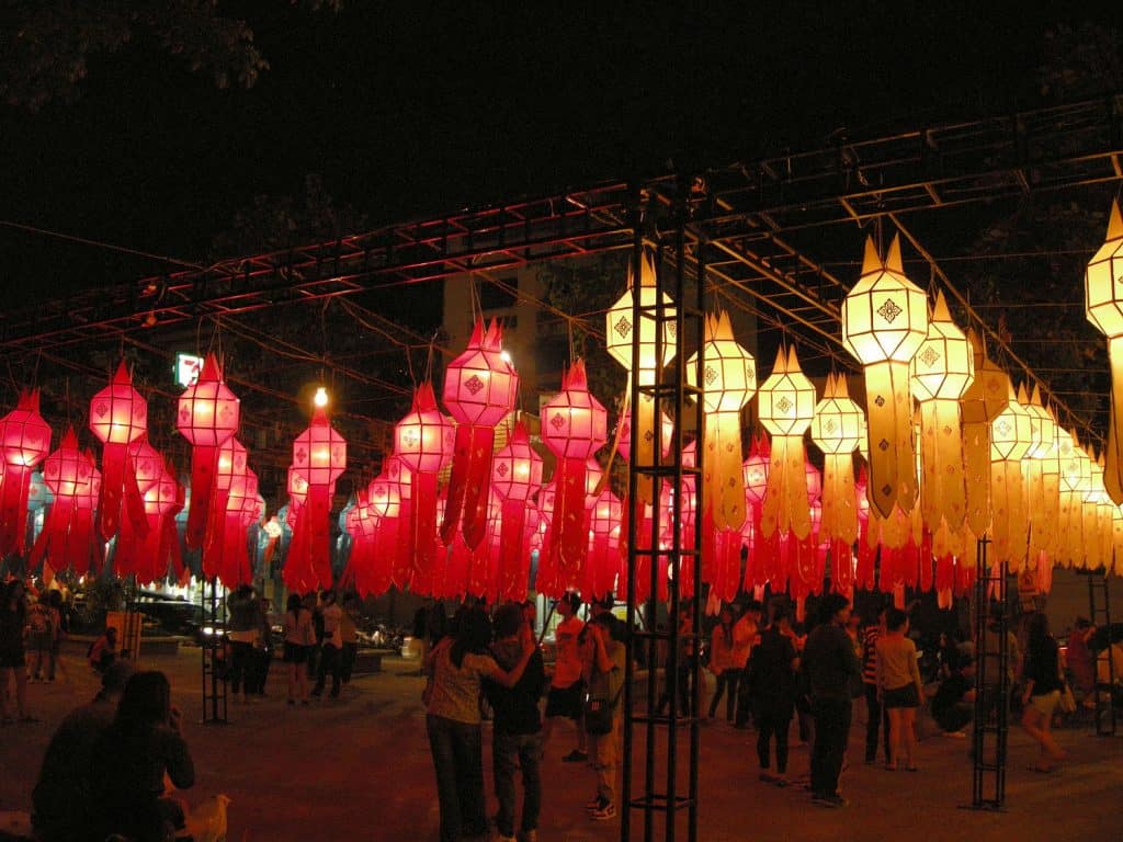 lanterns at Thapae Gate during Loy Krathong festival