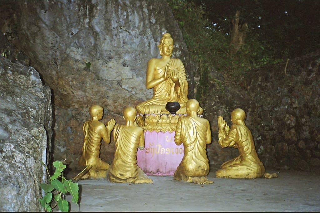 Buddha worship statue Phousi hill in Luang Prabang