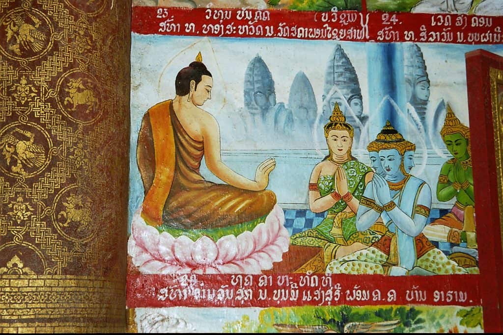 painting with teachings of Buddha in another World Heritage temple in Luang Prabang