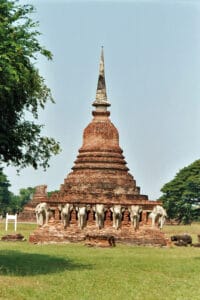 ancient stupa with elephants in Sukhothai