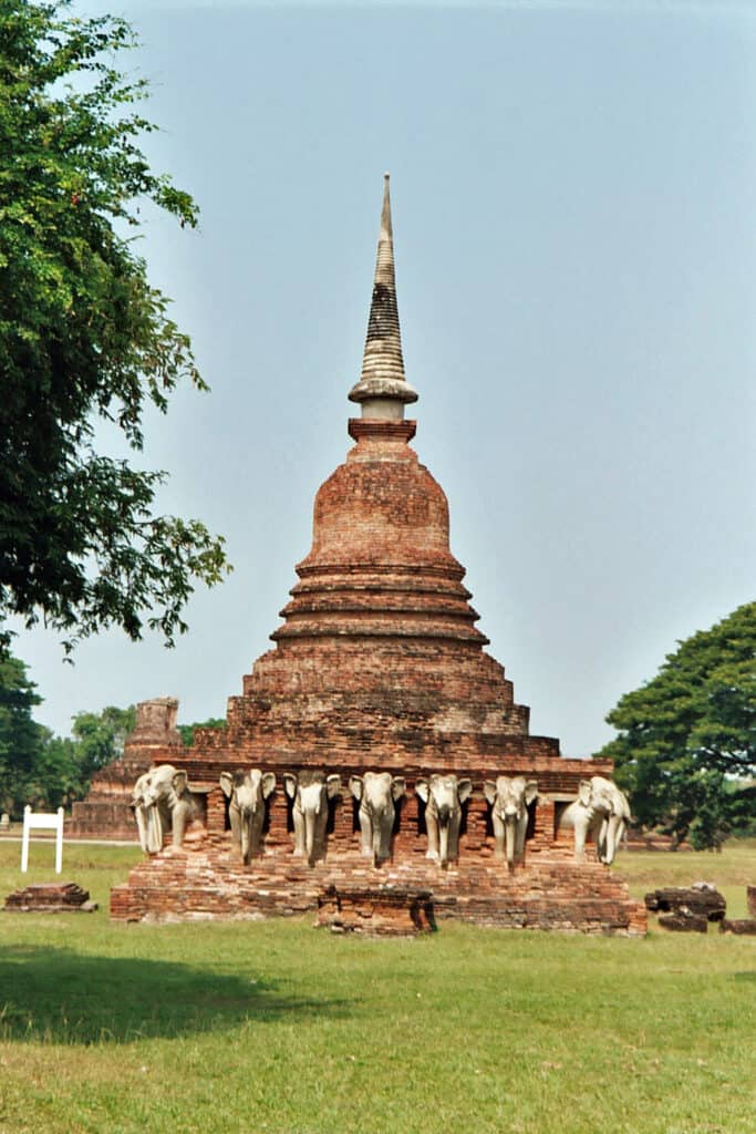 ancient stupa with elephants in Sukhothai