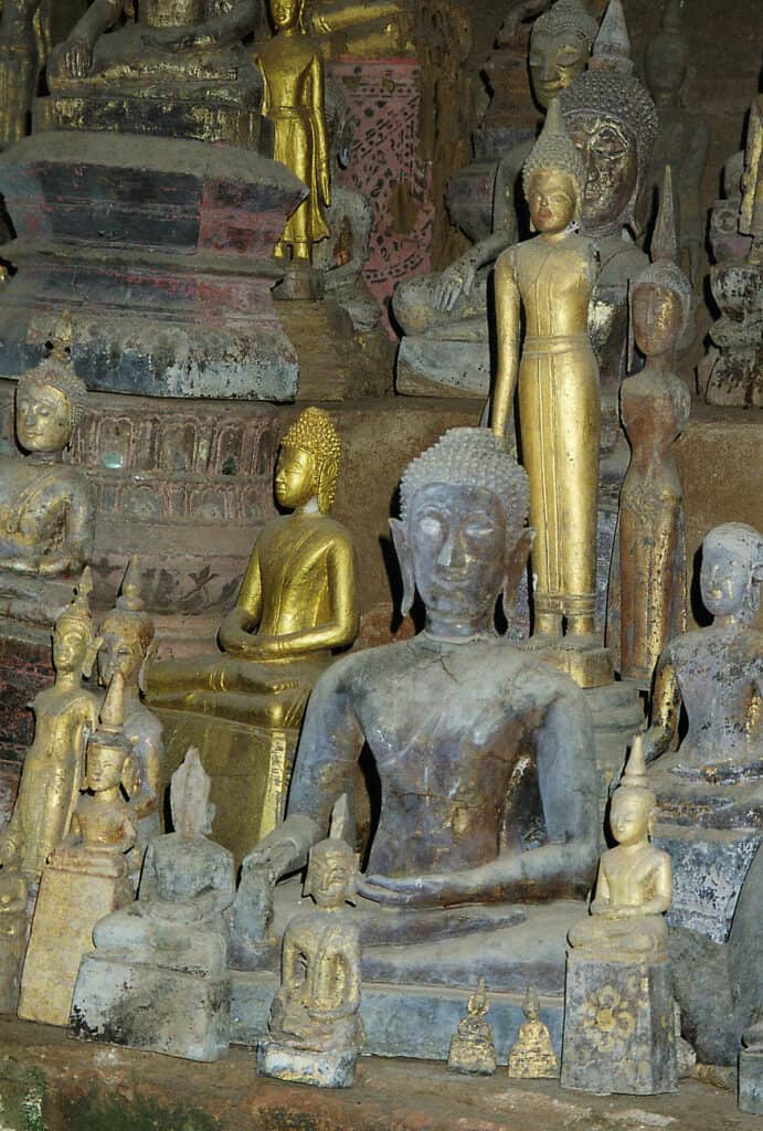 ancient Buddha sculptures Pak Ou caves