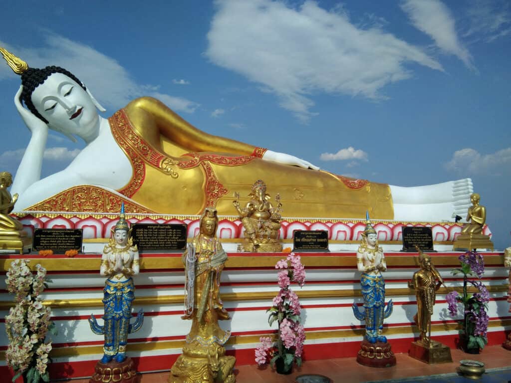 sleeping Buddha at Wat Doi Kham viewpoint over Chiang Mai