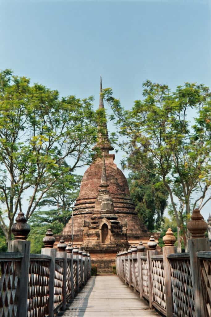 stupa on small island historical site of Sukhothai
