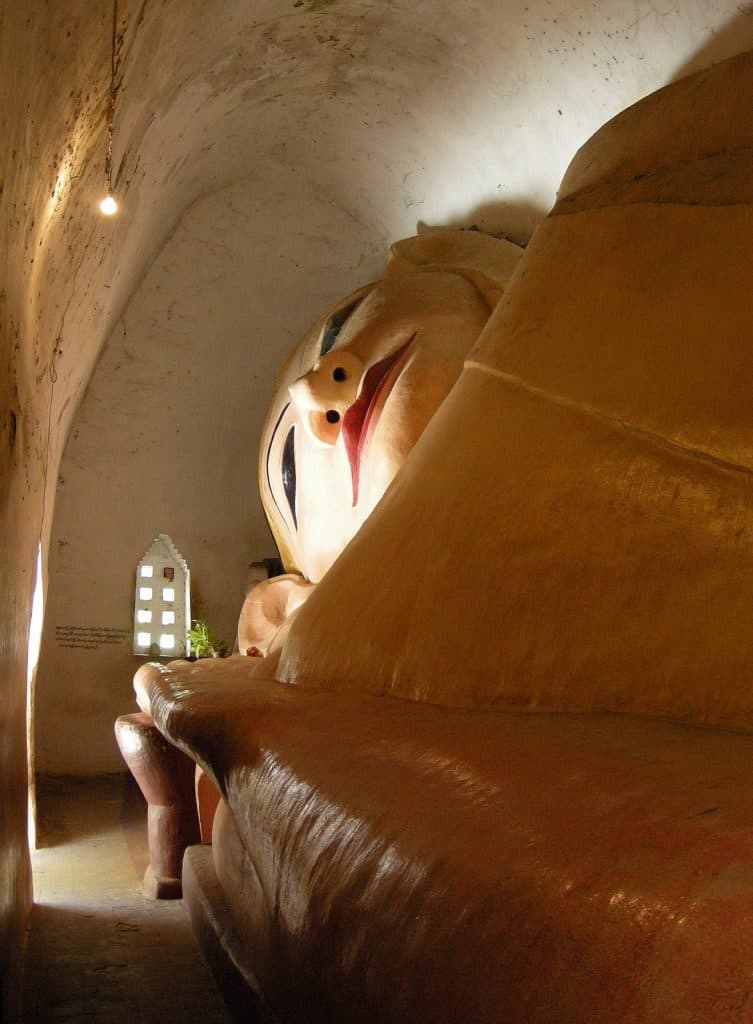 Giant Sleeping Buddha at Myudazedi pagoda in Bagan