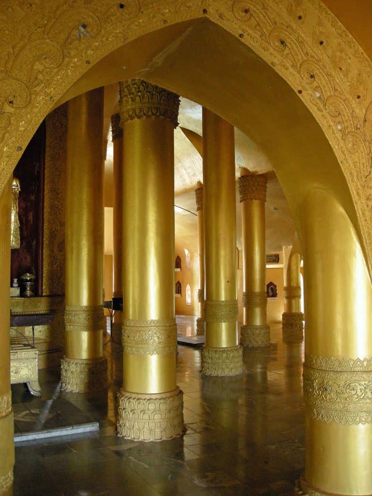 golden pillars in Shwegugale pagoda Bago