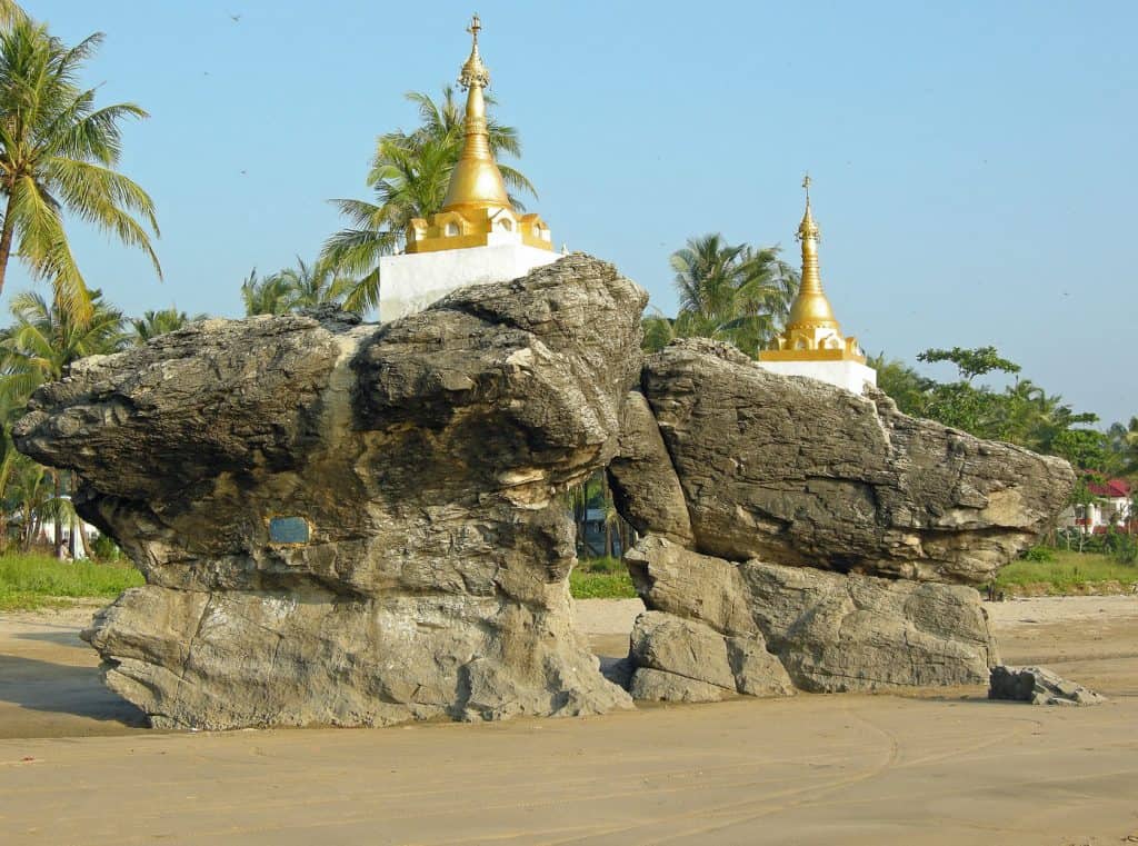Buddhist twin temples at Ngwe Saung beach