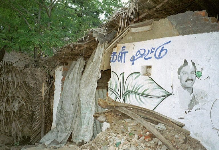 burnt house in slum while taking a tour in Pondicherry