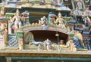 sculpture of sleeping Vishnu at Sri Ranganathaswamy temple
