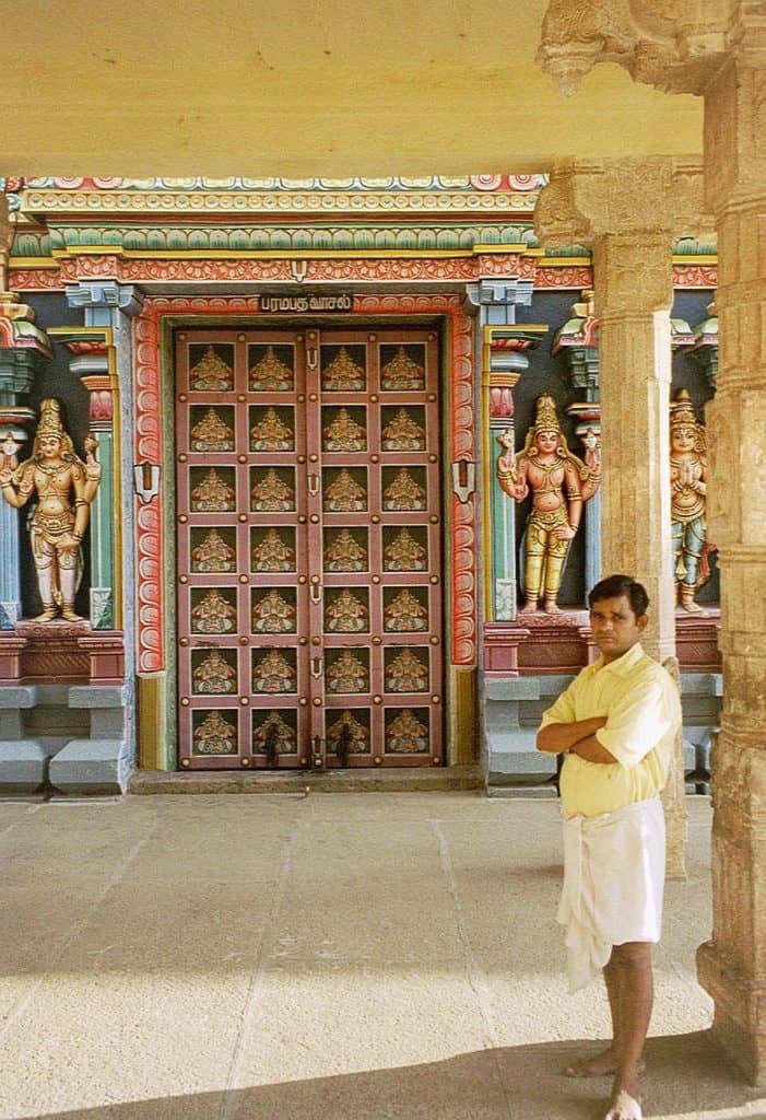 tour guide showing temple door