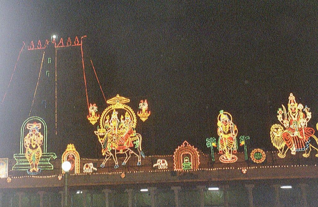 lighted ornaments at Meenakshi temple
